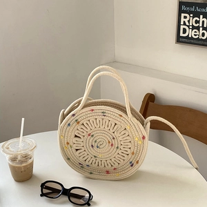 Sac à main tissé en coton fait main avec pois colorés pour le style de vacances