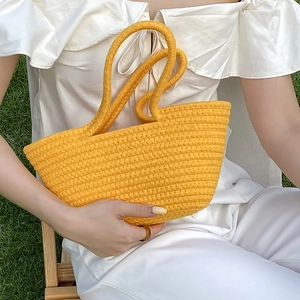 Handmade Cotton Rope Woven Handbag Dumpling Shaped Summer Beach Holiday Retro Crochet Tote Bag For Women Casual Niche