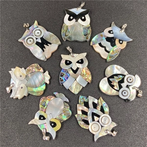 Natural Abalone Shell Mother Of Artificial Pearl Owl Pendant Necklace Handcrafted Animal Inlay Ethnic Style Jewelry For Women