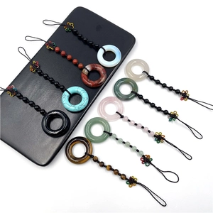 Natural crystal stone bag pendants featuring tiger eye and rose quartz ring charms