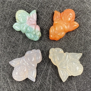 Hand-carved chalcedony agate angel pendants in multiple colors for DIY necklaces