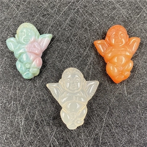 Exquisite agate angel pendants in green-pink, orange and white for DIY necklaces