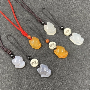 Collana Con Ciondolo Volpe Intagliata A Mano Cristallo Di Agata Perla Di Loto Corda Intrecciata Fascino Regolabile Per Donne Ragazze