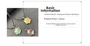 Detailed view of 4g hexagram flower pendants in green and red stones with black cords
