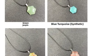 Detail showing Green Aventurine and Synthetic Turquoise star shaped stone pendants