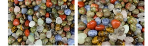 Close-up of assorted heart-shaped polished natural crystal stones in multiple colors