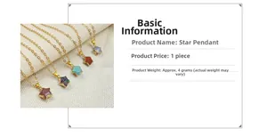 Detailed set of five gold-plated star pendants in purple, red, blue, and brown crystals