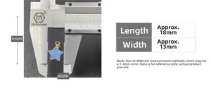 Detailed size guide showing a gold star pendant being measured with a digital caliper