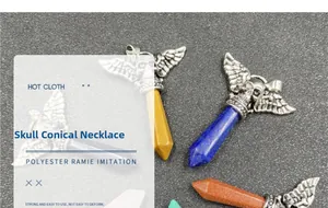 Gothic punk skull necklaces with hexagonal natural stone pendants in multiple colors