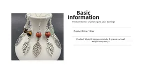 Detailed view of silver leaf earrings with tiger eye and agate beads on display
