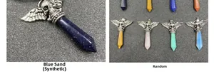Macro shot of punk style skull wings with various hexagonal gemstone crystal pendants
