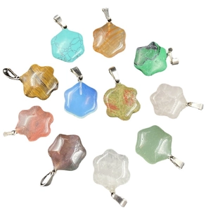 Hexagram flower natural stone pendants in various crystals with silver metal clasps