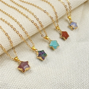 Star-shaped semi-precious stone necklaces with minimalist gold-plated chains in five colors