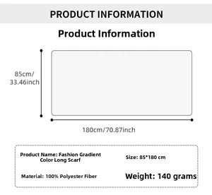 Size chart for 85x180cm paisley gradient scarf made of 100% polyester fiber