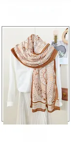 Detailed texture of geometric circle print scarf in soft cotton linen fabric