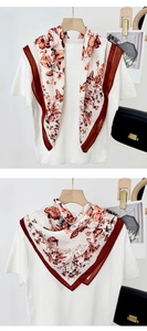 Details of vintage butterfly print square scarf styled in two different ways
