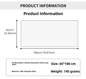Size chart showing 180x85cm dimensions and polyester material for geometric scarf
