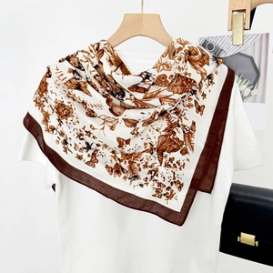 Vintage Butterfly Floral Print Square Scarf Satin Silk Like Neck Head Wrap For Women Elegant Large Fashion Accessory