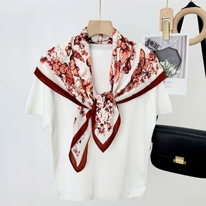 Vintage 90x90cm square scarf with brown butterfly print styled on a white t-shirt