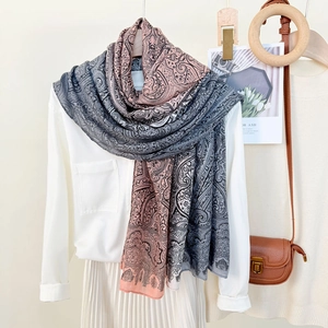 Women's Vintage Paisley Print Scarf Gradient Long Shawl Bohemian Sun Protection Beach Wrap Lightweight Soft Polyester Scarf