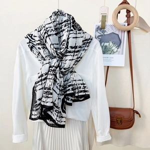 Lightweight black and white grid rose pattern scarf for women summer sun protection