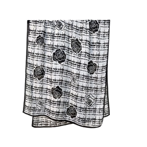 Classic black and white rose checkered long scarf with delicate stitched edges
