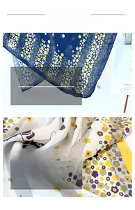 Detailed close-up of floral print silk scarves with precise stitching and silky texture