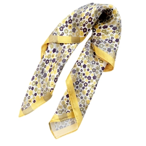 Elegant silk scarf for women featuring yellow plaid and floral prints in Korean style