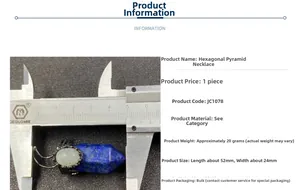 Detailed dimensions of hexagonal moonstone pendant showing length 52mm and width 24mm