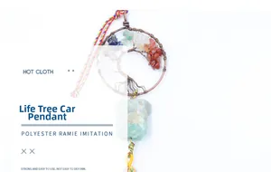 Detailed Tree of Life car ornament with colorful gemstones and antique copper wire