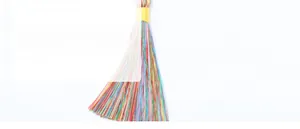Close-up of vibrant multicolored tassels made of premium thick polyester ramie imitation