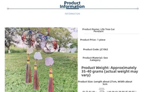 Detail view of colorful natural crystal Tree of Life car ornament with long tassels