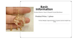 Macro shot of heart crystal necklace with tree of life wire wrap showing 4-6g weight
