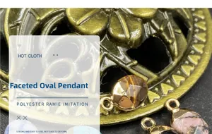 Macro shot of faceted oval semi-precious stone pendants with gold-plated edges for DIY jewelry
