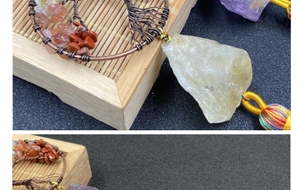 Detailed copper wire wrapped tree of life pendant with citrine and colorful raw crystals