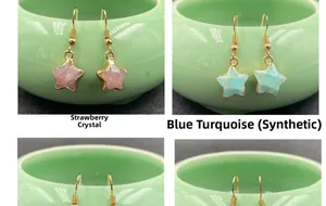Star-shaped strawberry quartz and blue turquoise earrings with gold plated frames