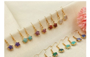Detailed display of colorful star-shaped gemstone earrings with gold-plated metal edges