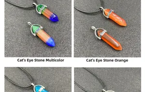 Détails des pendentifs hexagonaux en pierre œil de chat avec dégradés de couleurs