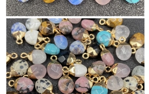 Faceted semi-precious stone charms with gold plated caps for DIY jewelry making