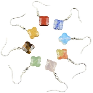 Clover faceted natural stone earrings in pink crystal, aventurine, and tiger eye