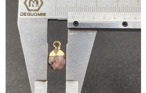 Detailed measurement of a 12mm faceted semi-precious pink stone pendant with gold plating