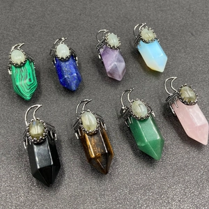 Hexagonal prism crystal moon necklaces in amethyst, rose quartz and obsidian set