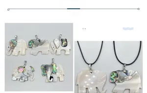 Detailed view of white shell and abalone inlay elephant pendant for forest jewelry