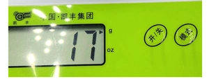 Close-up of elephant pendant on a digital scale showing light weight of 17g and LCD screen