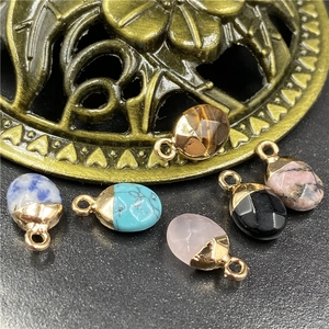 Assorted semi-precious gemstone teardrop pendants with gold plated edges for DIY jewelry