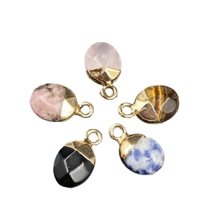 Faceted semi-precious oval stone pendants with gold plated edges for DIY jewelry making
