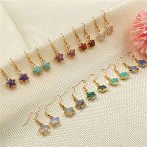 Set of 10 pairs of gold-plated star earrings with colorful natural stone crystals