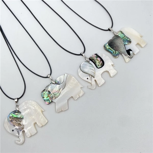 Handcrafted elephant pendant necklace set with natural abalone shell and white mother of pearl