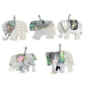 Elephant shell pendant necklace set with natural mother of pearl and abalone shell inlay
