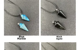 Pendentifs coniques en jaspe bleu et onyx noir sur colliers en cordon noir élégants